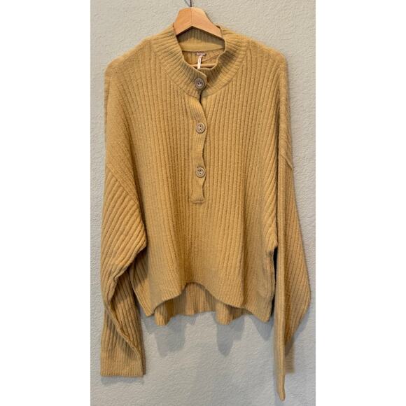 Free People Cocoa Rib Henley Sweater Size XL - Picture 10 of 11